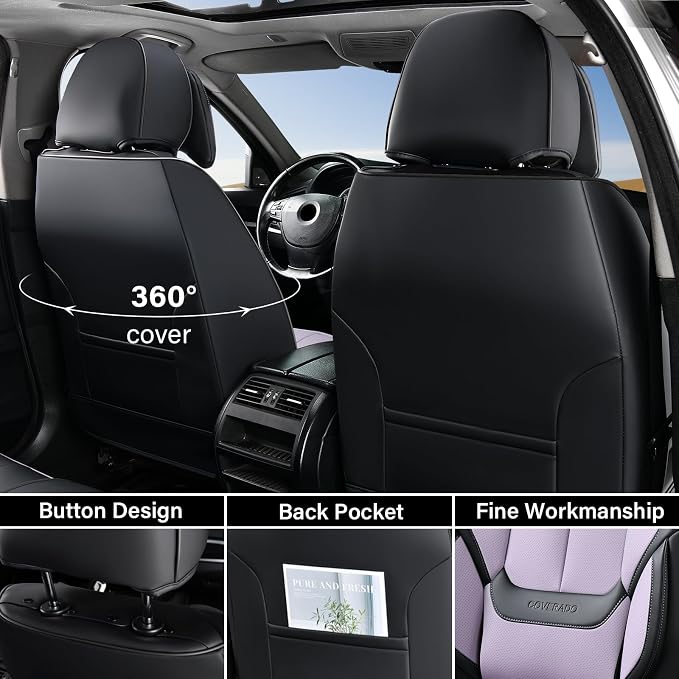Coverado Car Seat Covers, Seat Covers for Cars, Waterproof Leather Auto Seat Protectors, Leather Car Seat Cushion, Car Interiors Accessories Universal Fit for Most Cars
