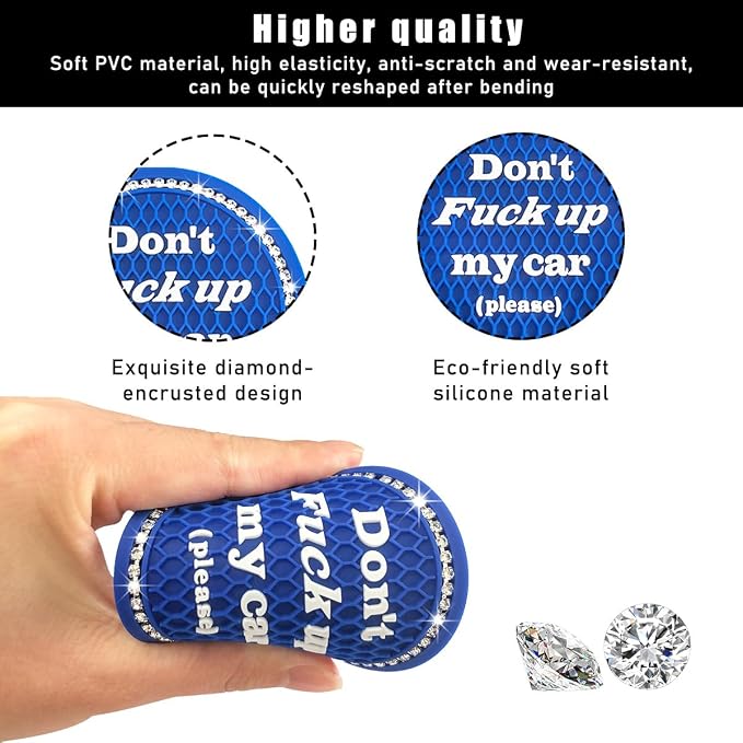 Ziciner 2 Pack Bling Car Cup Holder Coaster, 2.75 Inch Anti-Slip Auto Insert Cup Coaster, Crystal Car Drink Cup Mat Perfect for Women Girls, Universal Interior Decor Accessories (Dark Blue)