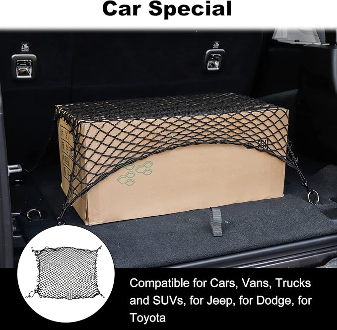 Voodonala 40 x 24 Universal Cargo Net Organizer, Elastic Mesh Trunk Storage Envelope for Pickup Truck Bed, SUV Rear Cargo Area Divider Compatible with Bronco Sport, Jeep, Dodge, Toyota