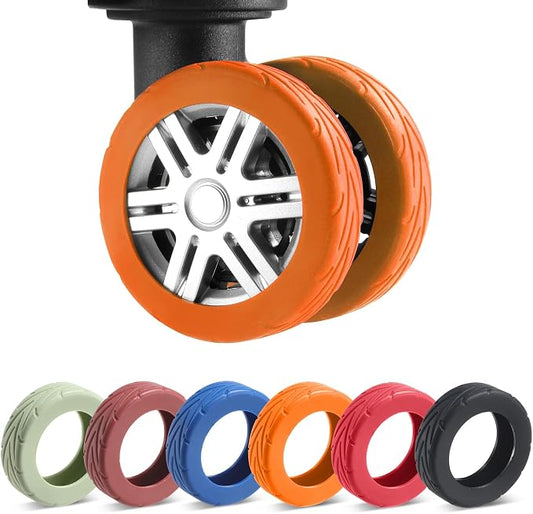 8Pcs Upgrade Luggage Wheel Covers, Travel Accessories (Orange) | Wear-resistant & anti-noise silicone covers. Fits 2-2.4" wheels. Protects suitcase wheels. Travel essential for suitcases