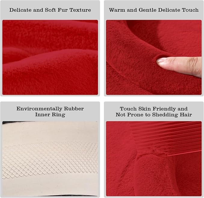 Furry Warm Steering Wheel Cover, Universal 14.5-15 Inch Winter Plush Warm Steering Wheel Cover, Soft Fluffy, Anti-Slip Design, Soft Texture (Red)