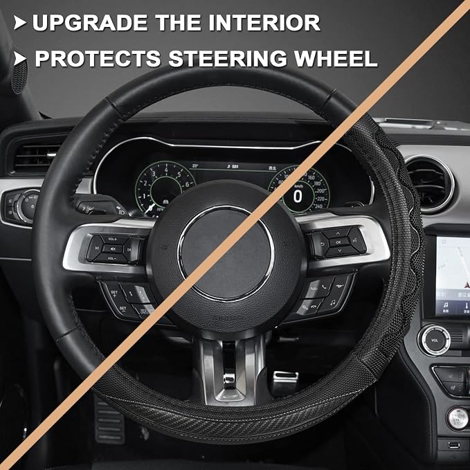GIANT PANDA Car Steering Wheel Cover for Ford Escape Edge EcoSport Bronco Sport Explorer,3D Sporty Design,Gray
