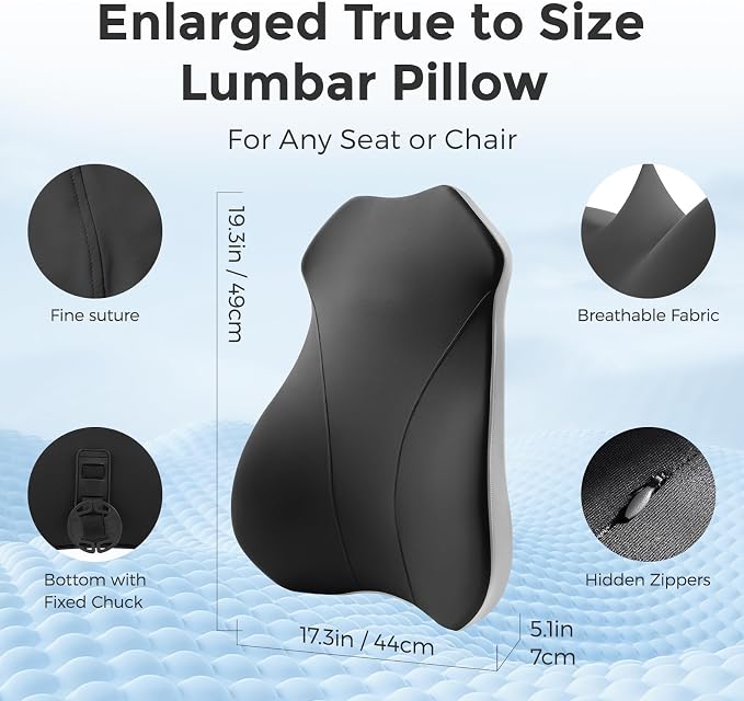 BABUR Lumbar Support Pillow for Car, Back Cushion Support for Driving Seat | Ergonomic 100% Memory Foam, Back Pain Relief, Comfort Lower Back Support for Office Chairs, Car Seat, Wheelchair