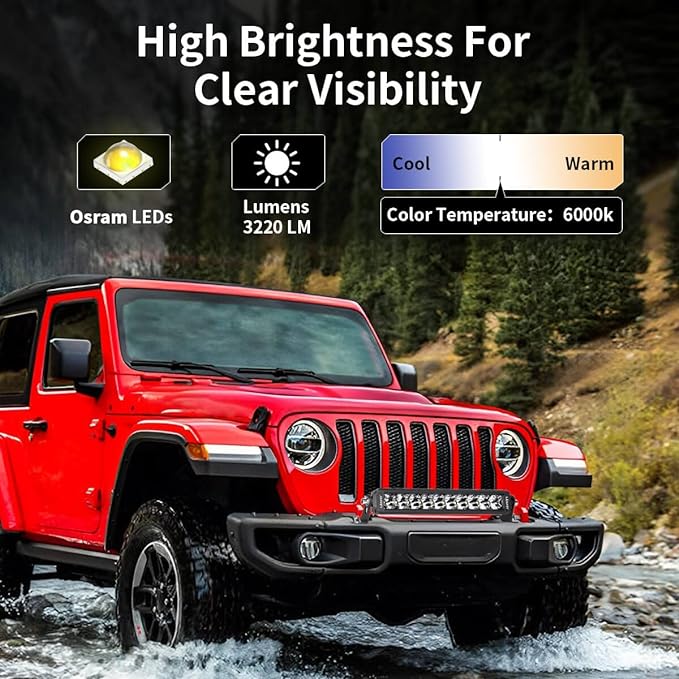 LASFIT 12 inch LED Light Bar, Screwless IP67 Waterproof Light Bar, Off Road Spot Flood Combo Work Light for Wrangler/F-150/Ranger/Explorer/4Runner