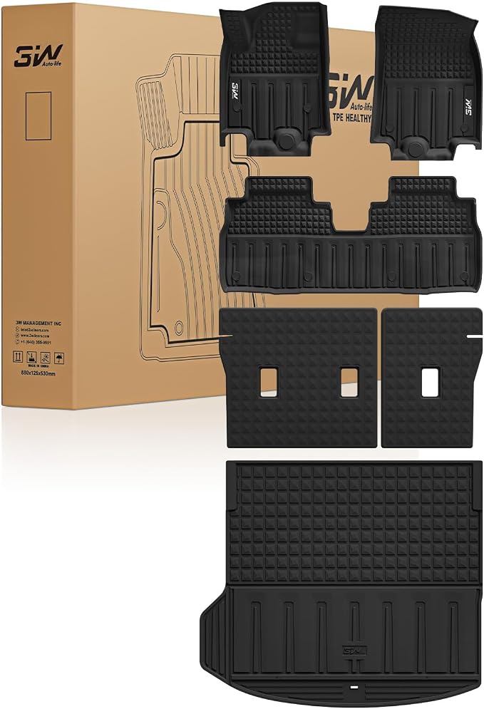 3W Floor Mats & Seat Back Mats & Cargo Liner for Chevrolet Chevy Equinox EV (Not Fit Gasoline) 2024-2025 2026, All Weather TPE Custom Fit Full Set Car Floor Mats, Black