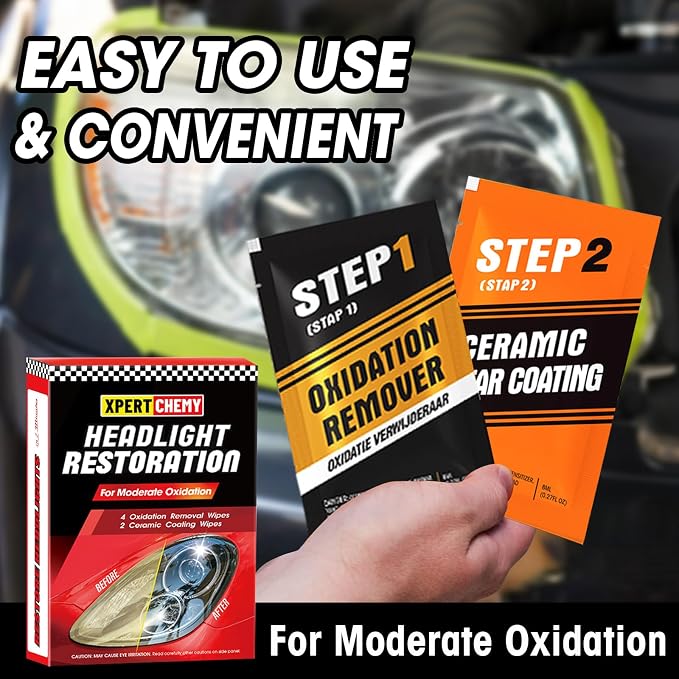 XPERTCHEMY Headlight Restorer Kit,Fast-2 Step Process Headlight Restoration Kit for Removing The Moderate Yellowing, Haziness, and Oxidation.It Provides with the Best Protection 18 Months.