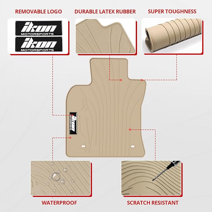 Fit 2018-2024 Toyota Camry Custom Fit Floor Mat IKON Style Beige | IKON MOTORSPORTS, Latex Rubber Heavy Duty All Weather Car Front Rear Carpets Liner 5PC