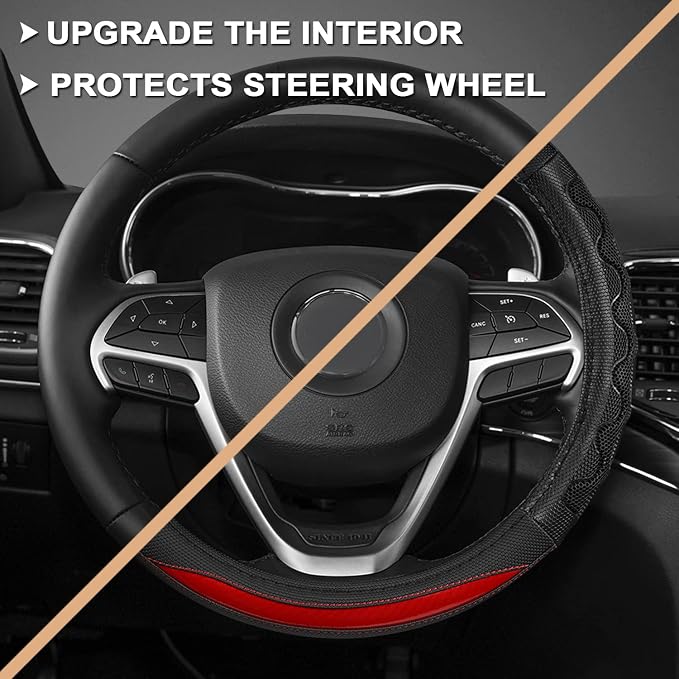 GIANT PANDA Steering Wheel Cover for Jeep Wrangler, Car Steering Wheel Cover for Jeep Grand Cherokee and Cherokee - Red