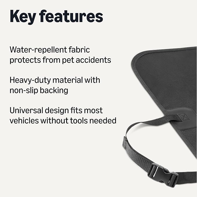 Amazon Basics Dog Car Seat Cover for Pets, 100% Water Repellent, 600D Heavy Duty, Black, Universal Fit with Non-Slip Backing