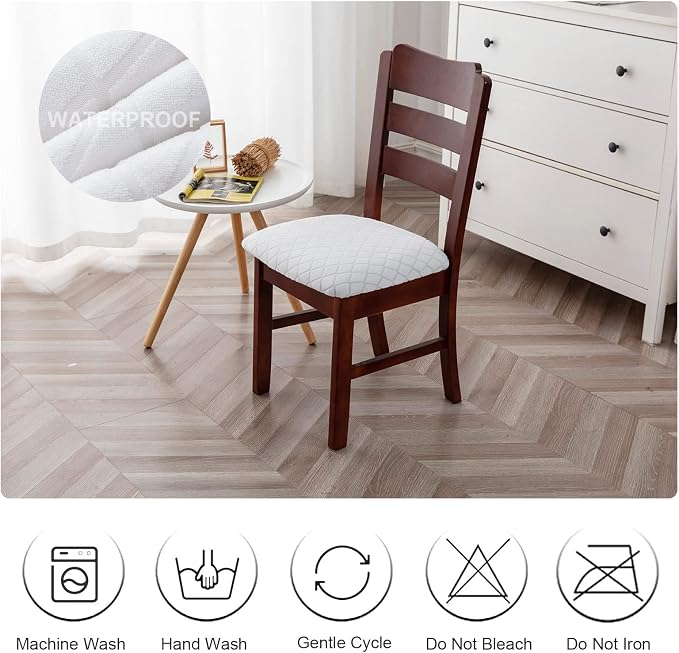 Genina Waterproof Seat Covers for Dining Room Chairs, Stretch Chair Covers Removable Washable Dinning Room Kitchen Chair Seat Cushion Slipcovers (Argyle-White, 6 PCS)