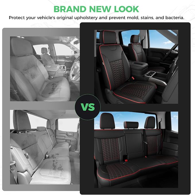 Custom Seat Covers for 2019-2026 Silverado/Sierra 1500 Crew Cab | Fits 2500/3500HD 2020-2026, Jump Seat Cover(armrest storage only), Faux leather, Waterproof, Scratch-resistant, Easy-clean