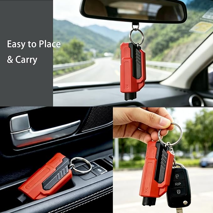 Upgraded Safety Hammer,Safe Hammer Glass Breaker Under Water,Life Hammer Car Escape Tool,Window Breaker and Seatbelt Cutter Keychain for Cars (Red+Orange+Blue+Green)