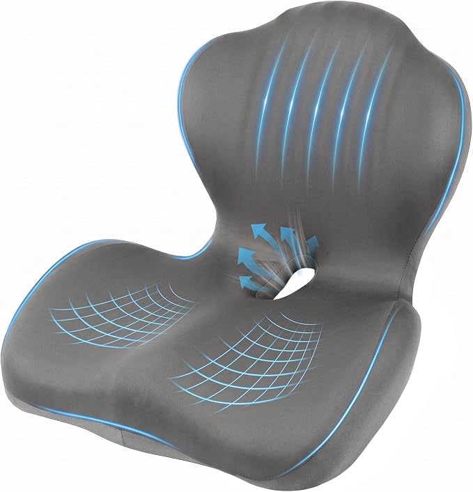 Car Seat Cushion with Lumbar Support Pillow, Memory Foam Office Chair Cushion for Back Pain Sciatica Pain Relief, Ergonomic L-Shaped Seat Cushion for Car Truck Driving Office Chair Home (Gray)