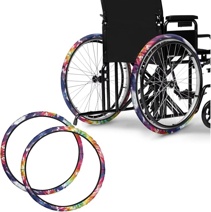 Wheelchair Wheel Covers Tie Dye Painting 2 PCS Wheelchair Tyre Covers Neoprene Wheel Cover for Transport Wheelchair Wheels