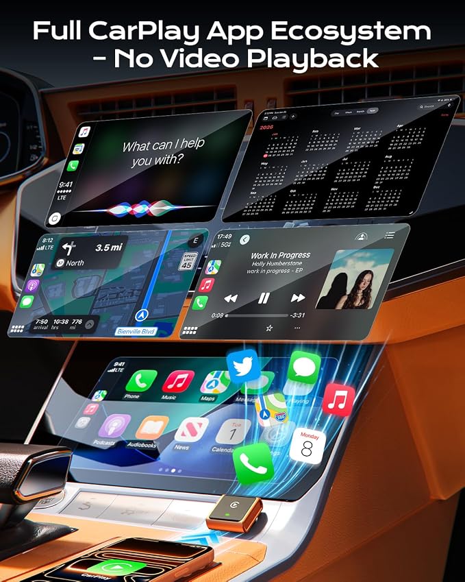 Mini Wireless CarPlay Adapter for iPhone Apple, USB-A/C Plug & Play | Go Wireless with Factory Wired Apple CarPlay, Fast Auto Connect, Low Latency, Compatible with iOS 10+ & 2015+ Cars, Orange
