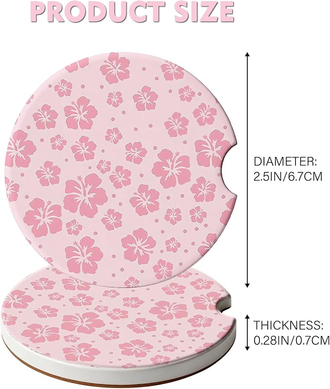 2 Pack Car Coasters for Cup Holders, Absorbent Ceramic Cup Coaster with Cork Base and Finger Notch, Cute Car Accessories Interior for Women Men