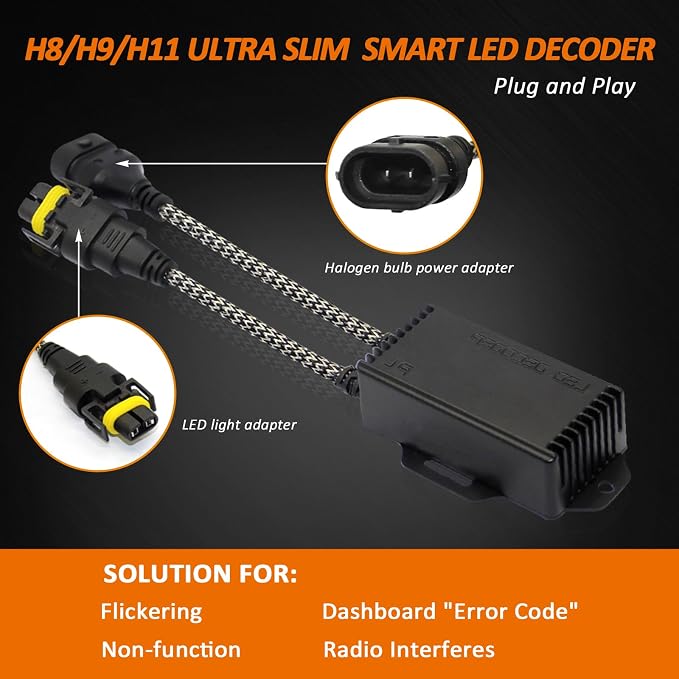 Bestview H8 H9 H11 Canbus Decoder Kits Compatibility Anti Flickering Resistor Warning Canceler Pack of 2 | Plug and Play Smart Error Free Load Resistor Adapter Kits
