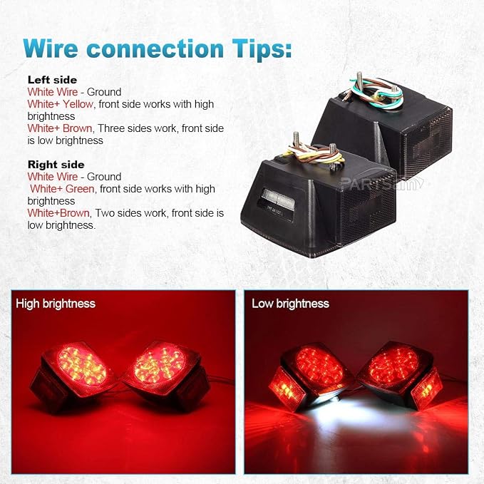 Partsam 12V Submersible Square Led Trailer Lights Smoked Red Combination Led Stop Tail Brake Turn Signal Light for Trailers Under 80" Boat Trailer Truck Marine Camper RV Snowmobile IP68