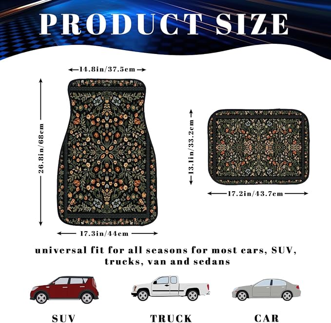 Nature Car Floor Mats Set of 4 Rustic Daisy Butterfly Wooden Automotive Foot Mats Rugs Carpet for Car Non-Slip Auto Car Accessories Universal Fit for Car SUV Truck Van