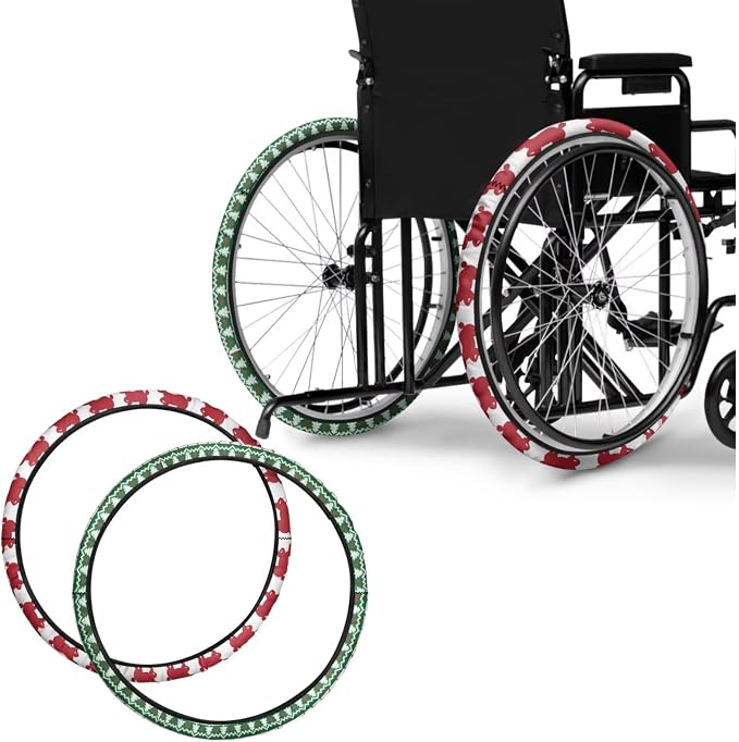2 Pairs Wheelchair Tire Covers Protectors Watercolor Christmas Pattern 24 Inch Wheelchair Cover Non Slip Wear Resistant Wheelchairs Xmas Decor