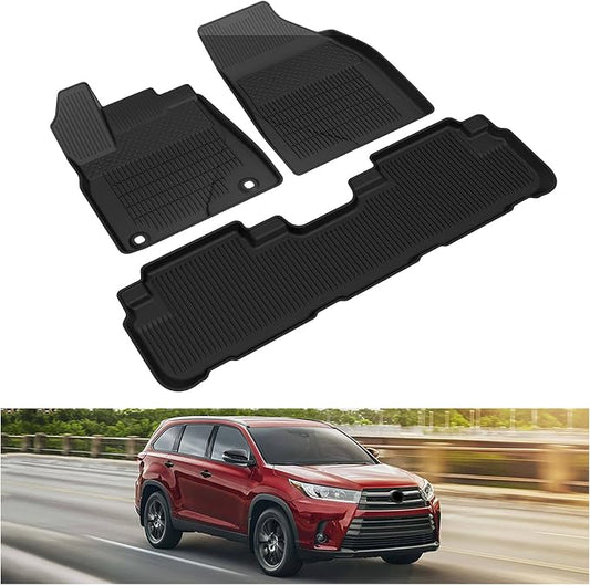 Kiwi Master Floor Mats for 2014-2019 Toyota Highlander | OEM Replacement PT908-48165-02, Custom Fit All Weather Car Mats, Heavy Duty TPE Floor Liners, Front & Rear 2 Row Set, Black