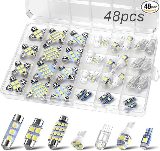 48Pcs Led Interior Car Lights Kit, 6500K White Interior Bulbs Replacement (194 T10 DE3175 W5W 168 578 2825 T5 31mm 36mm 41mm), Dome Map Dash Door Trunk License Plate Lights for Cars Trucks RVs