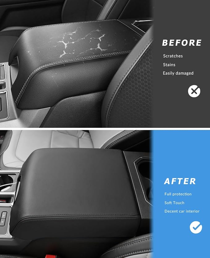 INTGET Center Console Cover for Ford F150 Accessories 2015-2020 2016 2017 2018 2019 Car Middle Lid Seat Armrest Cover Protector Elbow Cushion Pad (Black Stitches, 2015-2020)