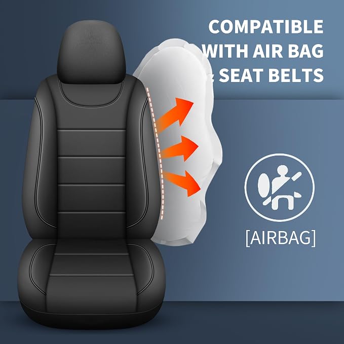 HChengkikz Front Car Seat Cover, Waterproof Faux Leather (Black) | Car Seat Protectors, Quilting, Easy to install, Airbag Compatible, Universal Fit for Most Suvs, Trucks, SUVs