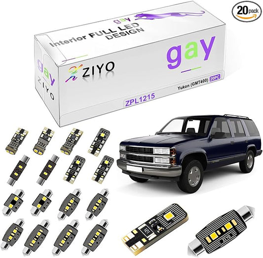 ZIYO ZPL1215 LED Interior Light kit for GMC Yukon Chevrolet Suburban Tahoe GMT400 1995-1999, 6000K White Dome Lights Accessories Replacement Package, LED Light Bulbs Upgrade (20 Bulbs)