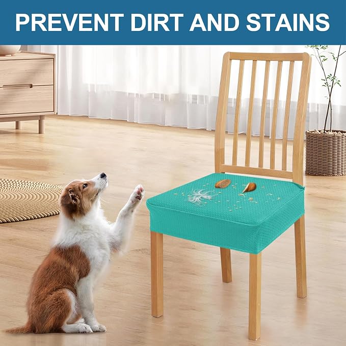 Smiry Waterproof Seat Covers for Dining Room Chairs Set of 8, Stretch Jacquard Removable Washable Chair Seat Slipcovers Protector, No Rear Covers, Teal