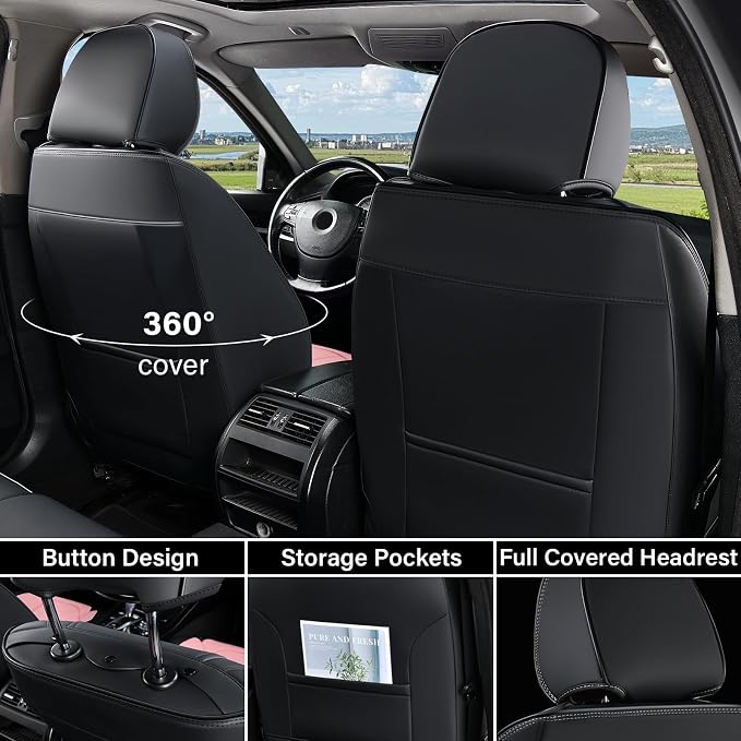 Coverado Front Seat Covers, Car Seat Covers Front Seats, Leather Seat Covers for Cars, Automotive Seat Covers Car Seat Protector Car Accessories Fit for Most Sedans SUV Pick-up Truck(Black&Pink)