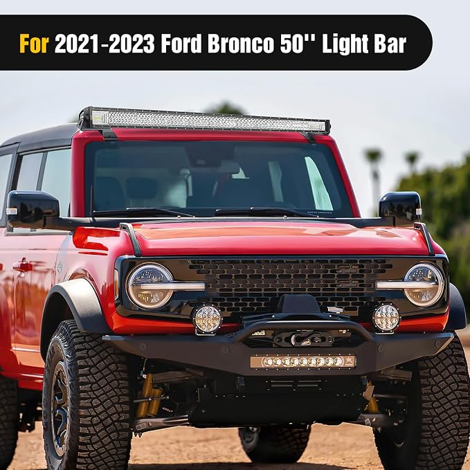 Nilight 2PCS 50” Straight LED Light Bar Mounting Bracket Over-Windshield Mount Kit for 2021 2022 2023 2024 2025 2026 Ford Bronco 2/4 Door Black(1 Pair)