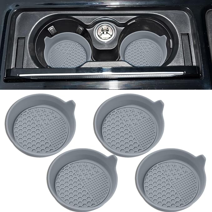 4PCS Car Cup Holder Coaster, Silicone Non-Slip Vehicle Insert Water Bottle Mat, Universal Insulation Drink Cup Pad Decor for SUV/Sedan/Truck, Automotive Interior Accessories (Gray)
