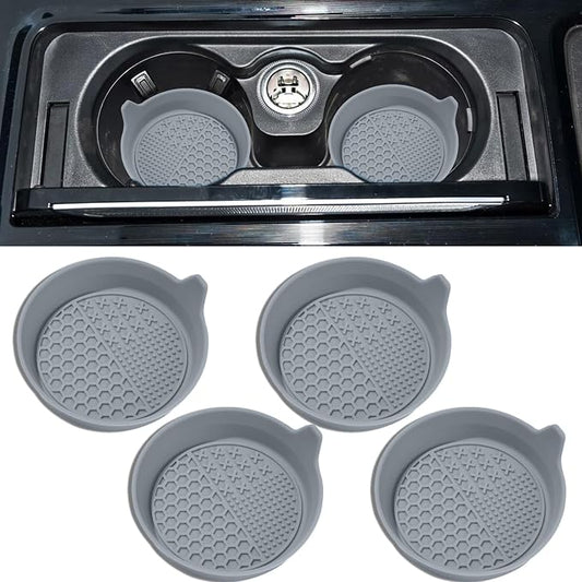 4PCS Car Cup Holder Coaster, Silicone Non-Slip Vehicle Insert Water Bottle Mat, Universal Insulation Drink Cup Pad Decor for SUV/Sedan/Truck, Automotive Interior Accessories (Gray)