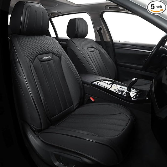 Car Seat Covers Full Set, Leather Seat Cover for Cars, 5 Seats Waterproof Automotive Seat Covers Fit Toyota Rav4 Camry Corolla Cruze CRV Accord, Black