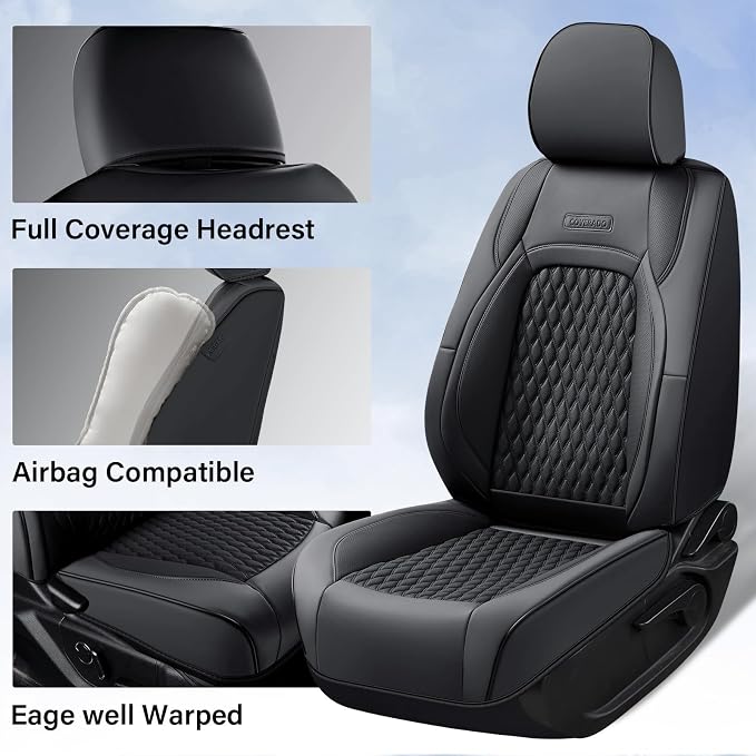 Coverado Custom Fit Seat Covers Full Set for Chevy Silverado/GMC Sierra 2007-2013&2019-2025 1500, 2020-2025 2500HD 3500HD Crew/Double/Extended Cab – Faux Waterproof Leather (Black)