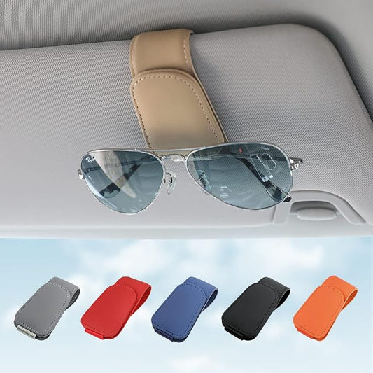 Sunglass Holder for Car Sun Visor Sunglasses Clip Car accessories -Beige | sun visor organizer, ticket card clip, eyeglass sunglasses holder, one-handed magnetic, anti-scratch, car stuff for women men