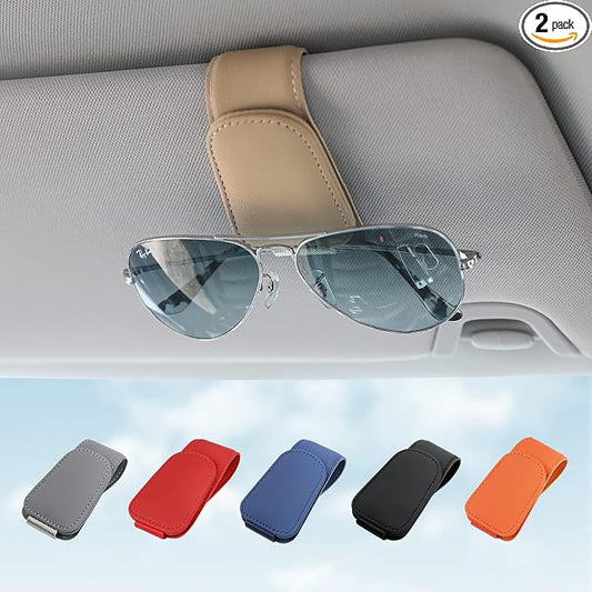 Sunglass Holder for Car Sun Visor Sunglasses Clip Car accessories -2 Packs | sun visor organizer, ticket card clip, eyeglass sunglasses holder, one-handed magnetic, anti-scratch, car stuff for women men