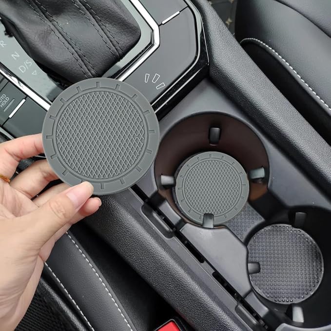 Cup Holder Coaster, 4 Pack 2.75 Inch Diameter PVC Non-Slip Universal Insert, Durable Car Accessory for Most Interiors, Suitable for Women and Men - Gray