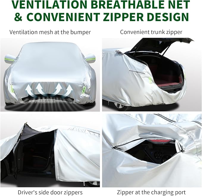 Tecoom Fit for Tesla Model Y Car Cover Waterproof All Weather, Model Y Cover Fit for 2020-2023 Tesla Model Y with Ventilated Mesh, Charge Port Opening, Fleece Lining, Trunk Opening, Zipper Door