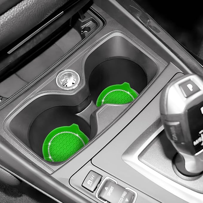 4PCS Bling Car Cup Holder Coaster, Crystal Rhinestone Insert Dustproof Non-Slip Drink Cup Mat, Diamond Shockproof Auto Interior Water Bottle Pad Cushion Coaster, Universal Fit (Light Green)