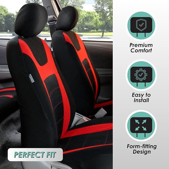 FH Group Car Seat Covers Sports Seat Covers Front Seats Only, Airbag Compatible Red Black Automotive Seat Cover Combo Small Car Seat Cover Design Universal Fit Interior Accessories Cars Trucks SUVs