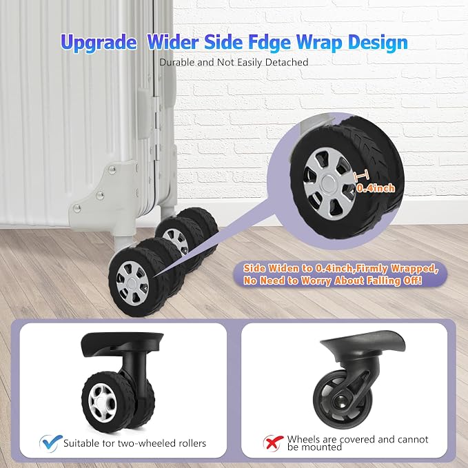 UMUST 8Pcs Luggage Wheel Covers,Silicone Suitcase Cover for 2-2.4'' Spinner Wheel,Upgrade Suitcase Carry On Luggage Wheels Protector, Essential Travel Accessory(Gradual Blue)