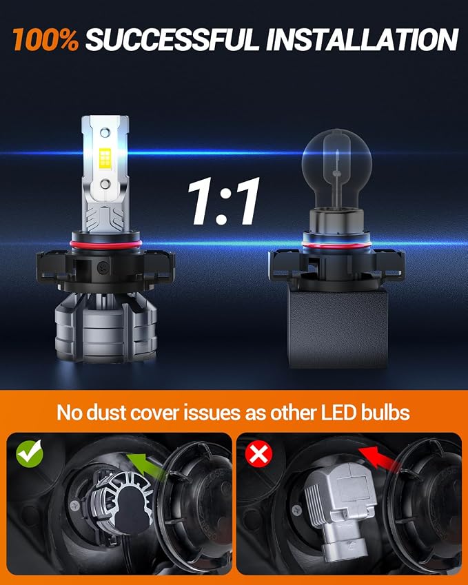 SEALIGHT 5202 LED Fog Light Bulbs, 24 CSP Chips 12000 Lumen 5202 LED Fog Lights, 800% Super Brighter 5201 PS24W Fog Lights for Car, 6500K Cool White, Plug-N-Play, Pack of 2