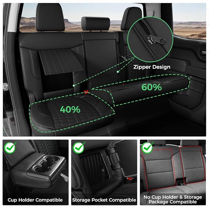 Custom Seat Covers for 2019-2026 Silverado/Sierra 1500 Crew Cab | Fits 2500/3500HD 2020-2026, Jump Seat Cover(armrest storage only), Faux leather, Waterproof, Scratch-resistant, Easy-clean