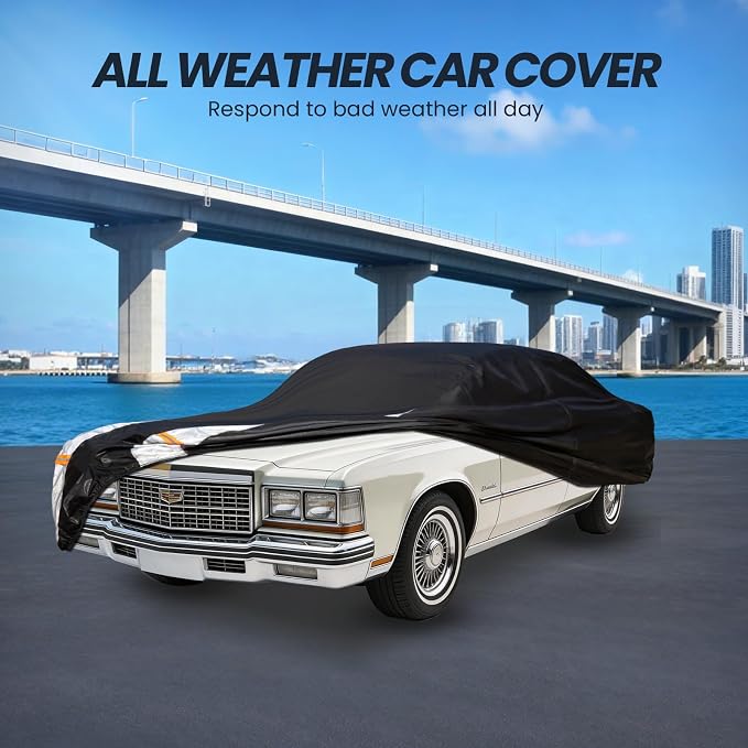 Multi-Layer Car Cover Custom Fit for Cadillac DeVille(1994-1999), 100% Waterproof All Weather for Automobiles, Gift with Towel, Heavy Duty Car Covers for Rain Sun UV Protection with Door Zipper.