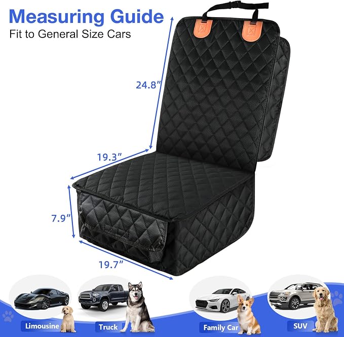 PETICON 2 Pack Pet Car Seat Cover for Front Seat, Captain Chair Seat Cover | Waterproof Pet Seat Protector, Full Protection with Side Flaps, Non-Slip, Large Front Storage Pocket, Fits Cars/Trucks/SUVs
