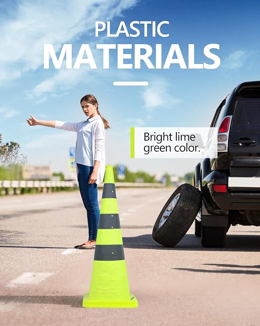 BATTIFE [2 Pack] 36 Inch Collapsible Traffic Cones, Lime Green Safety Cones, Pop-up Cones with Reflective Collar, for Driving Practice,Road Parking (Green)