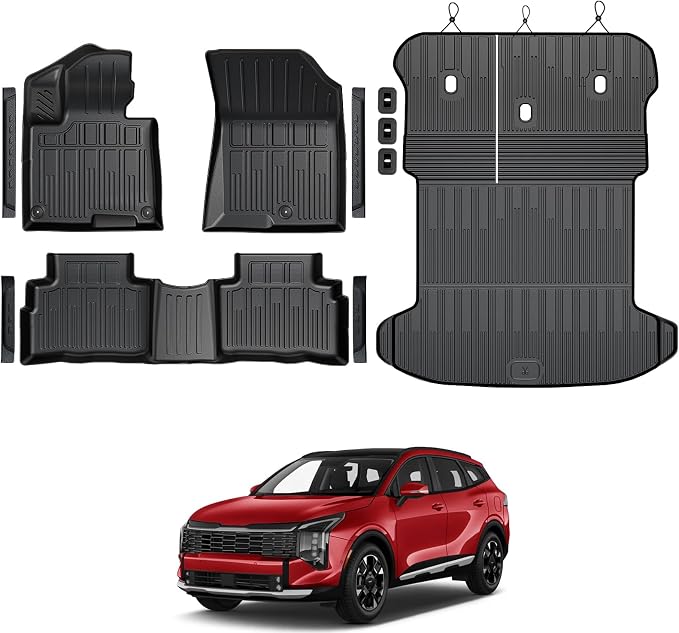Floor Mats for Kia Sportage Hybrid 2023-2026, All Weather Floor Mats Trunk Cargo Liner with Backrest Protectors and Door Sill Guards Accessories, Full Coverage Set (Not Fit PHEV&Gas)