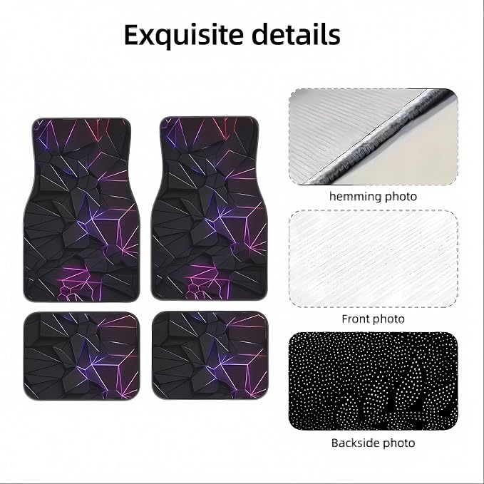Universal Fit Car Floor Mats Set of 4Pcs, Geometric Purple Pattern All-Weather Front Rear Car Carpet Mats, Non-Slip Car Floor Mat Car Accessories for Automotive Trucks SUV Sedans Vans